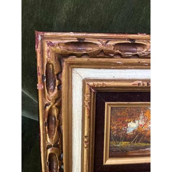 I Cafieri Oil Painting Autumn River Landscape Ornate Wooden Frame Mid century - Picture 4 of 12